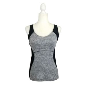 Lucy gray black strappy racerback built-in bra active tank top women's size S